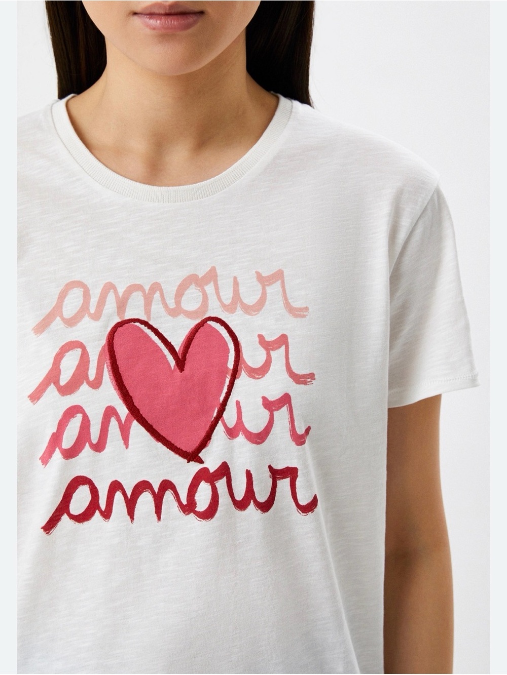 Gérald Darel ( French designer) 
White Graphic Tee with Pink Heart "Amour"